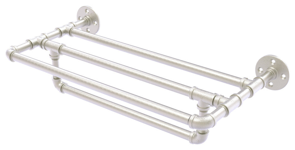 Pipeline Wall Mounted Towel Shelf with Towel Bar, Satin Nickel, 24"