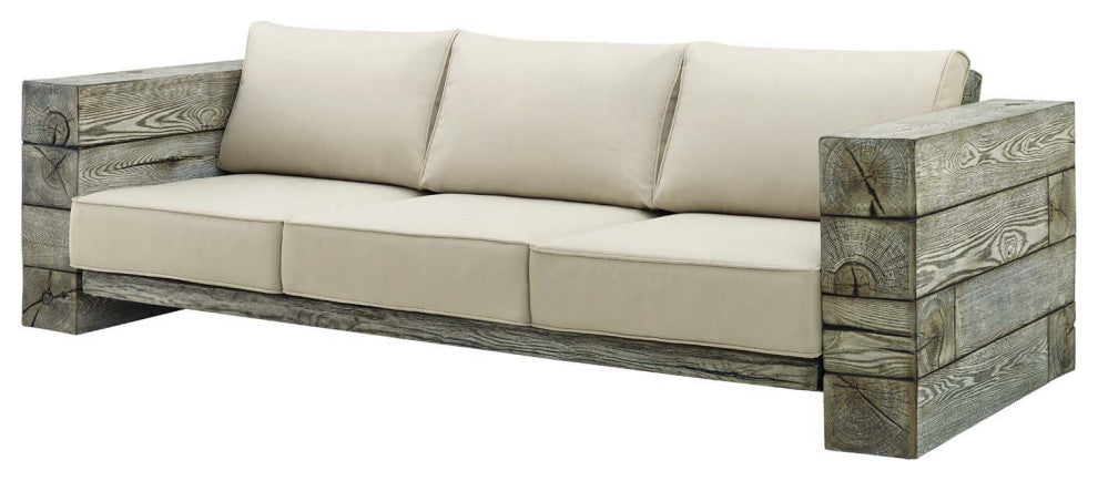 Lounge Sofa Chair Table Set, Sunbrella, Simulated Wood, Gray Beige, Outdoor