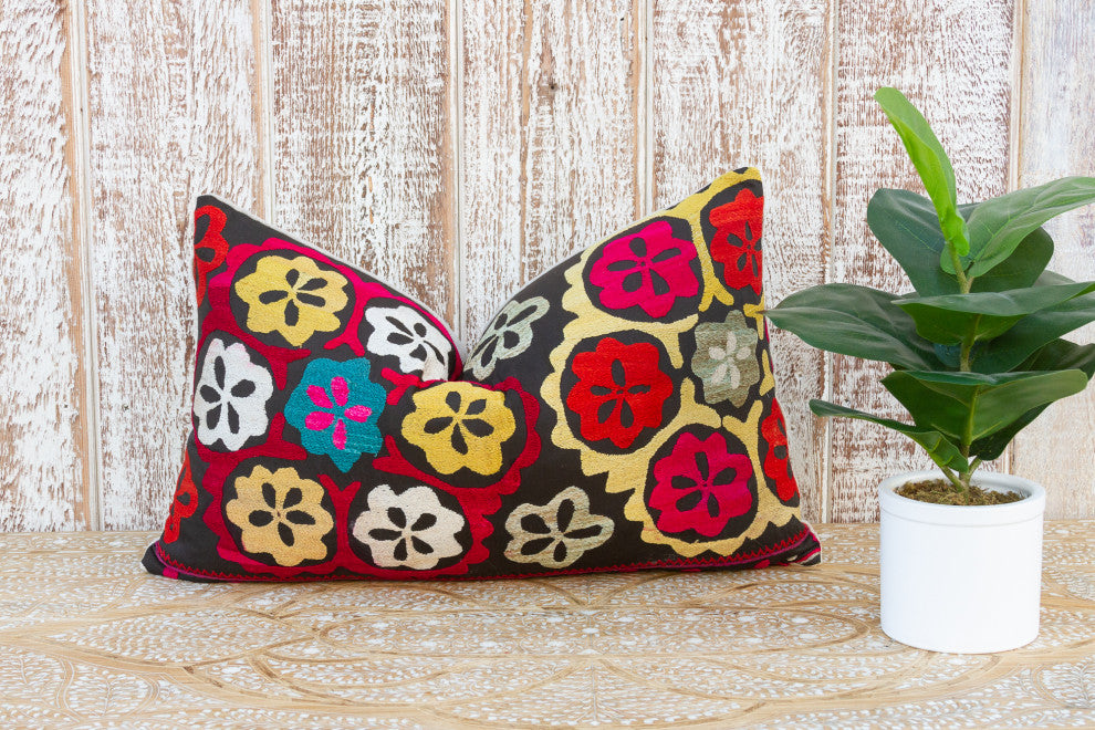 Goldasta Nurata Suzani Lumbar Pillow