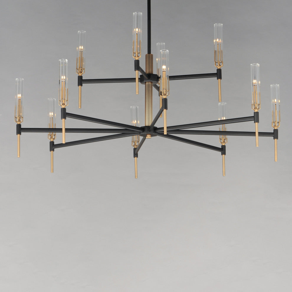 Maxim 16129 Flambeau 12 Light 48"W Chandelier - Black / Antique Brass