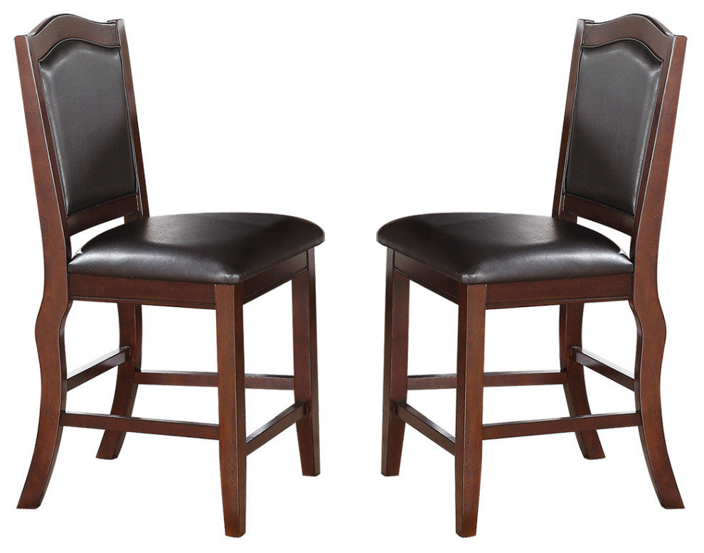Curved Wood Trim Espresso Faux Leather Counter Chairs, Set of 2