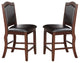 Curved Wood Trim Espresso Faux Leather Counter Chairs, Set of 2
