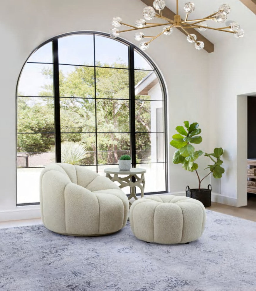 Divani Casa Gadson Contemporary White Sherpa Ottoman