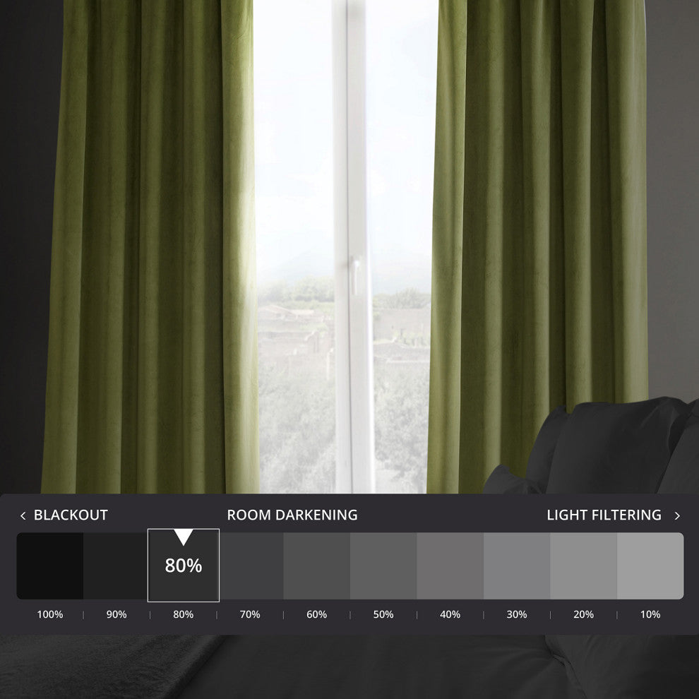 Heritage Plush Velvet Curtain Single Panel, Retro Green, 50"x108"