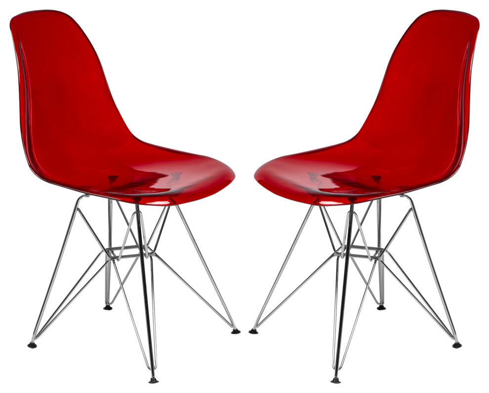 Cresco Acryclic Dining Side Chairs with Eiffel Legs Set of 2, Transparent Red