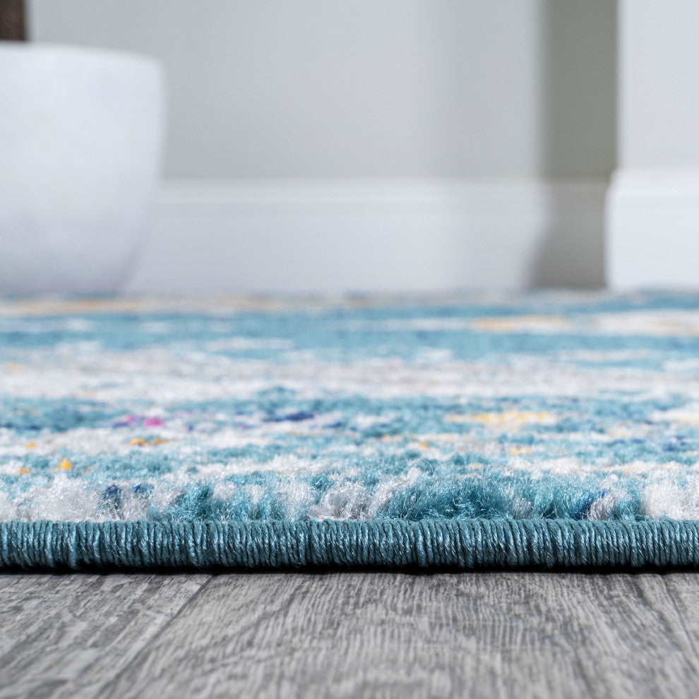 Zelda Bohemian Cottage Medallion Turquoise/Gray 2 ft. x 8 ft. Runner Rug