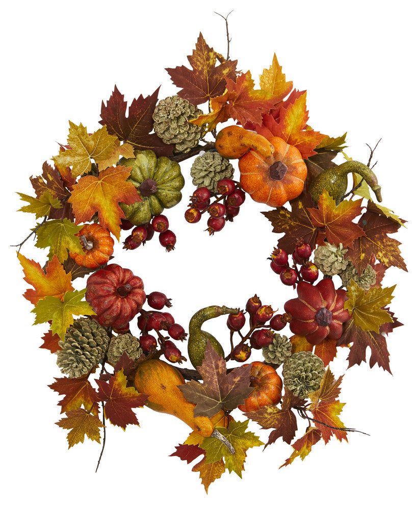 24" Pumpkin, Gourd, Berry and Maple Leaf Wreath