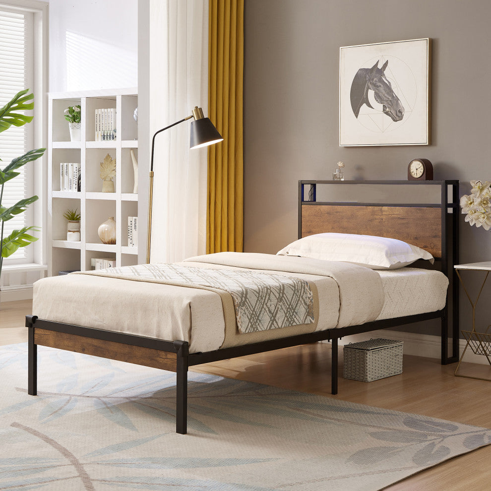 Gewnee Twin Size Metal Platform Bed Frame