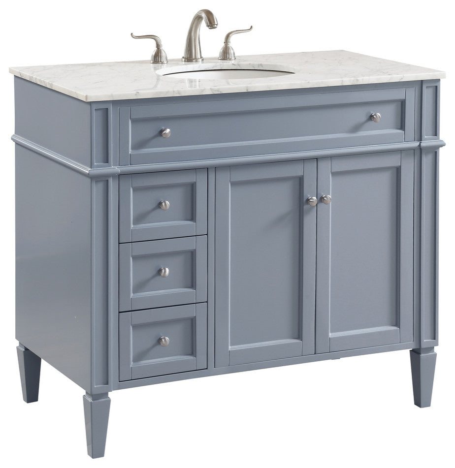 Home Living Vanity with Carrara White Marble Countertop, Gray, 40", Single Sink