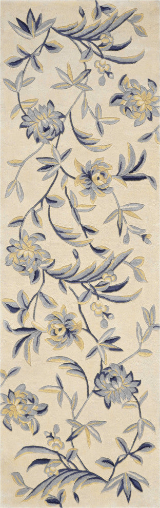 2' x 8' Runner Wool Ivory or Blue Area Rug