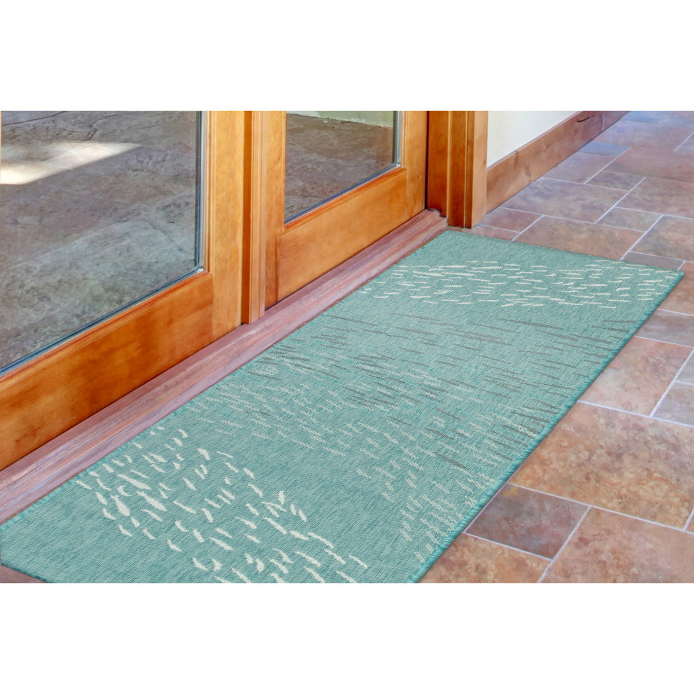 Carmel School Of Fish Indoor/Outdoor Rug, Aqua, 1'11"x4'11" Runner