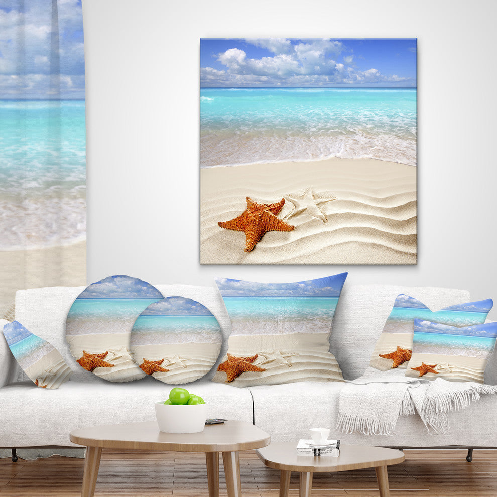 Brown Starfish On Caribbean Beach Seascape Throw Pillow, 16"x16"