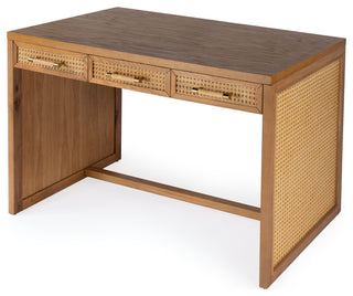 Mesa Cane and Solid Wood 3-Drawer Writing Desk