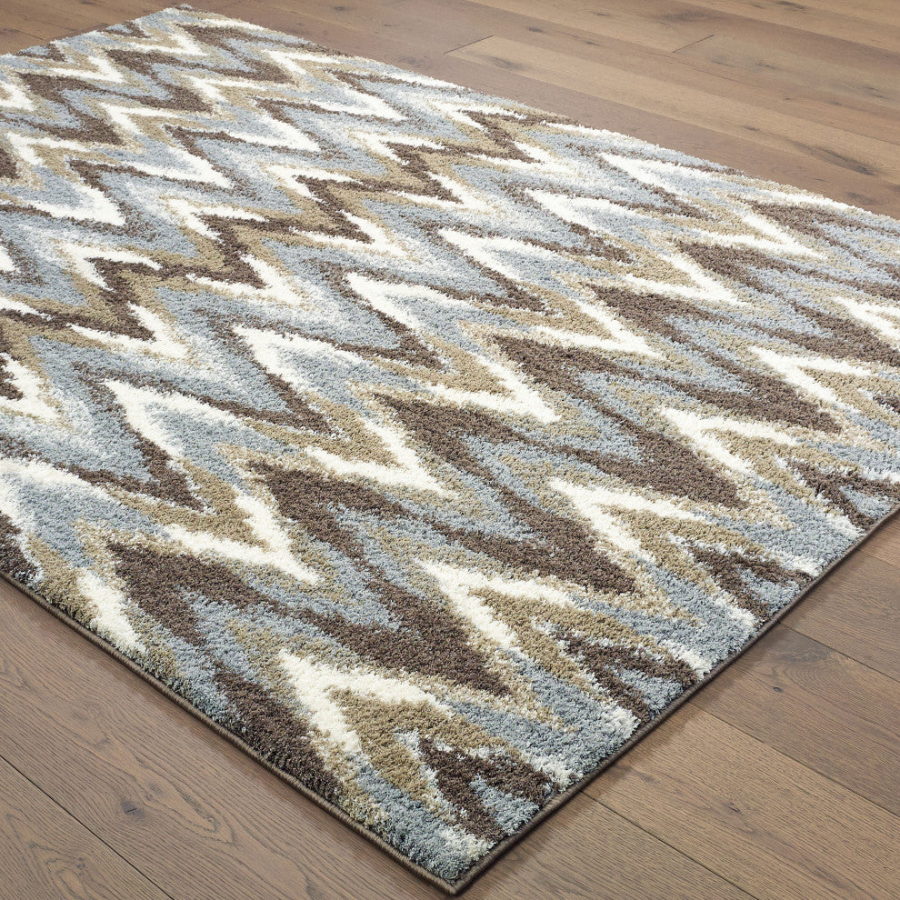 Viviana Chevron Waves Grey/ Taupe Area Rug, 7'10"x10'10"