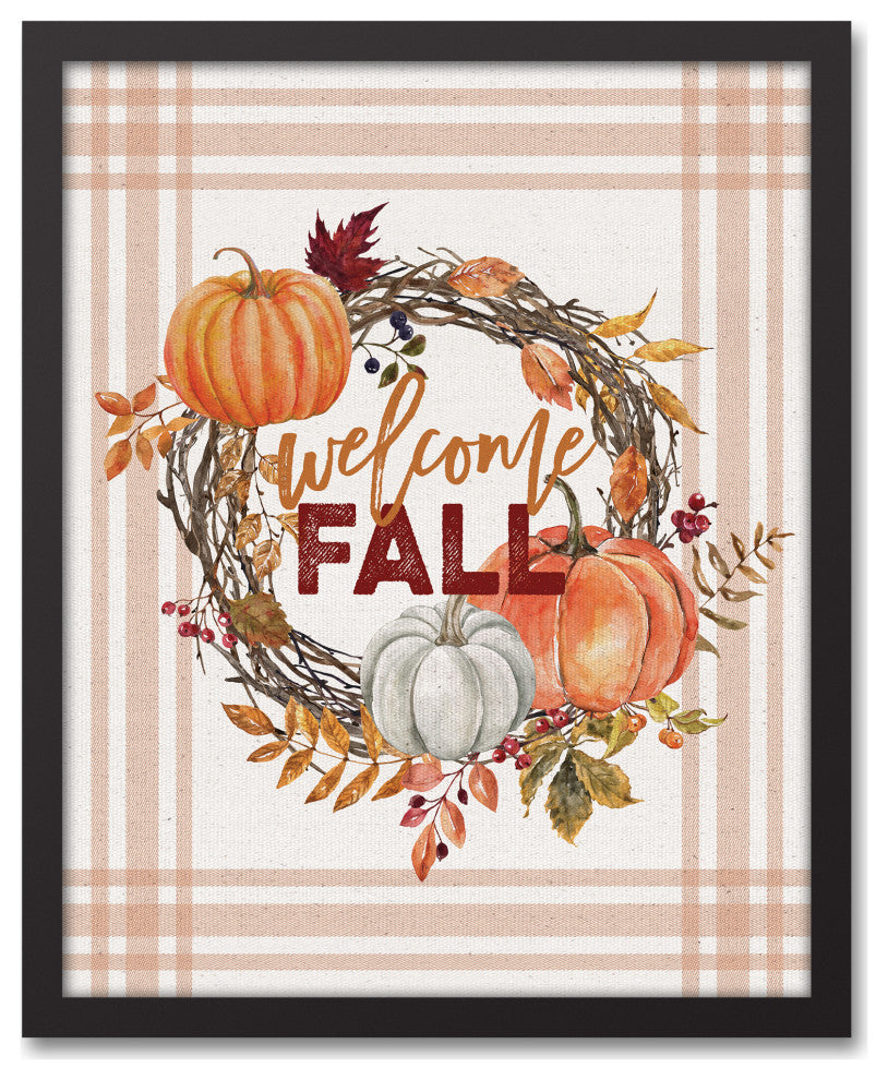 Welcome Fall 17.73 x 21.73 Black Framed Canvas