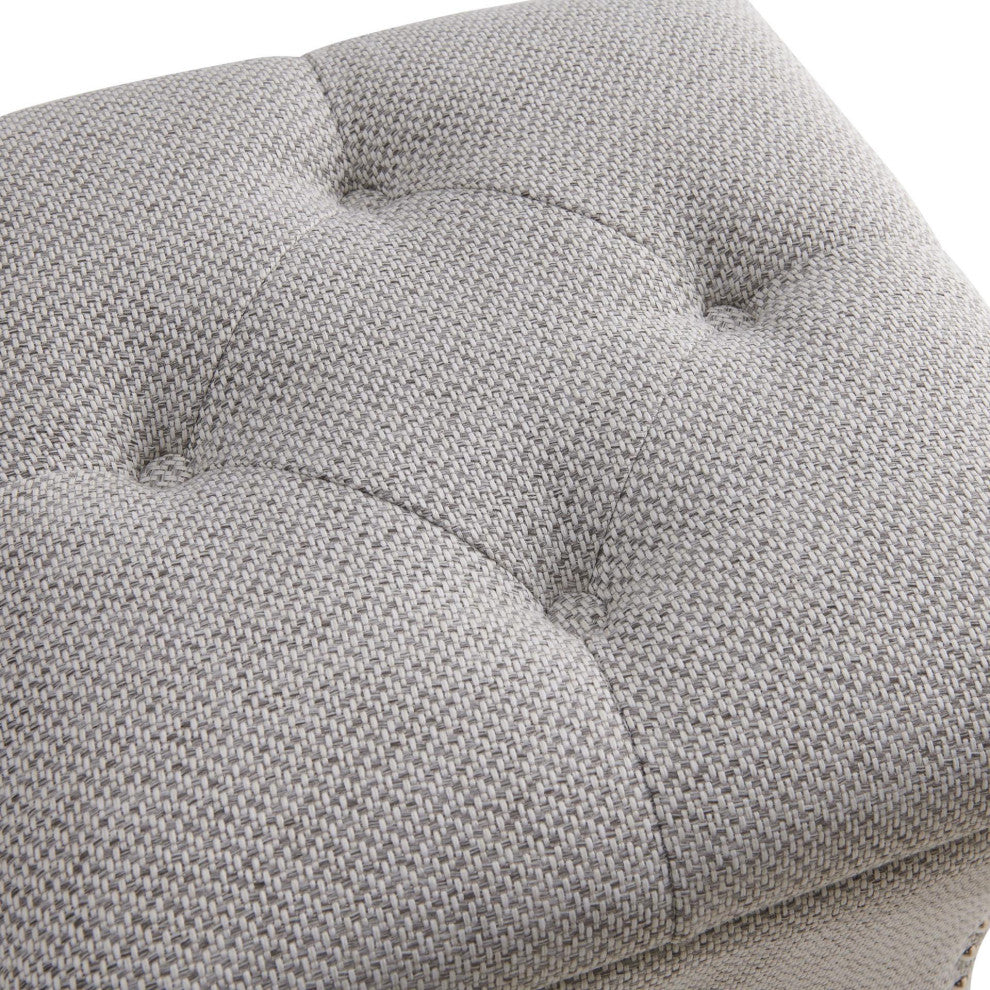 Amelia Fabric Nailhead Tufted Storage Ottoman, Cardiff Gray
