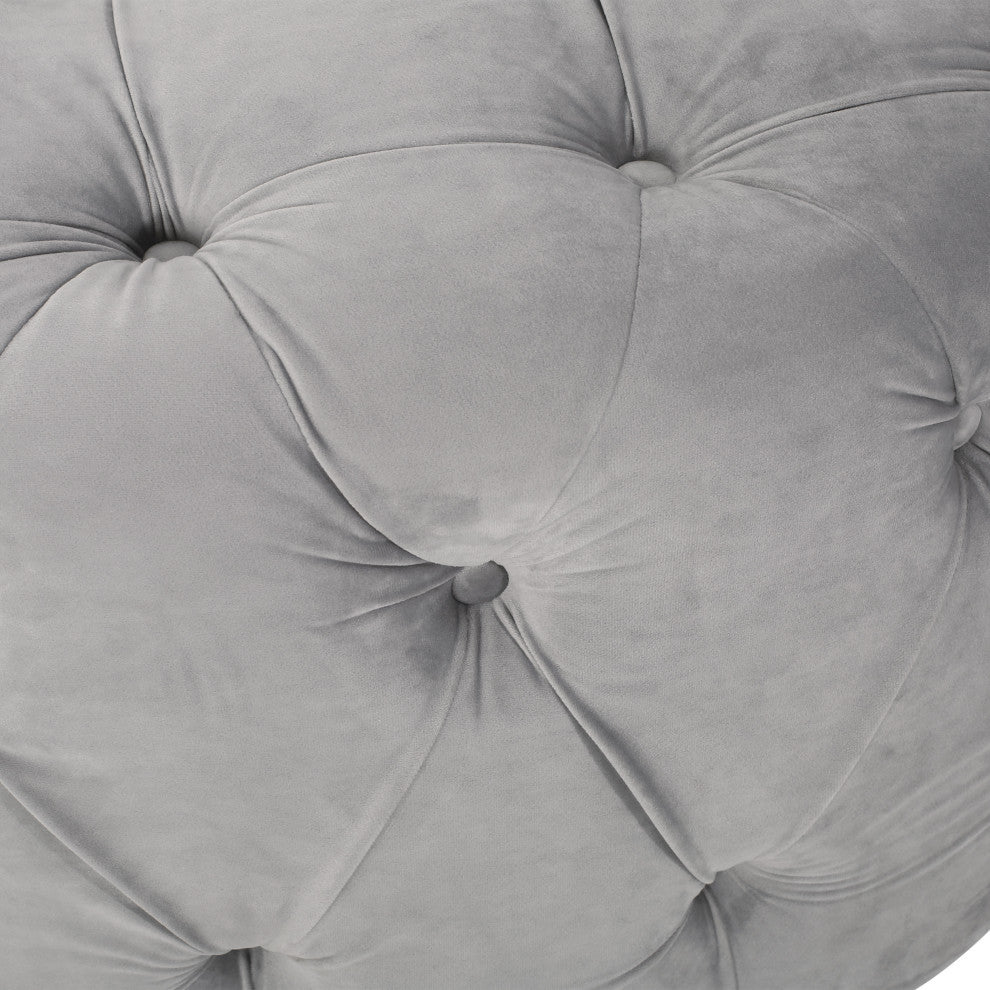 GDF Studio Limosa Round Tufted Velvet Ottoman, Gray