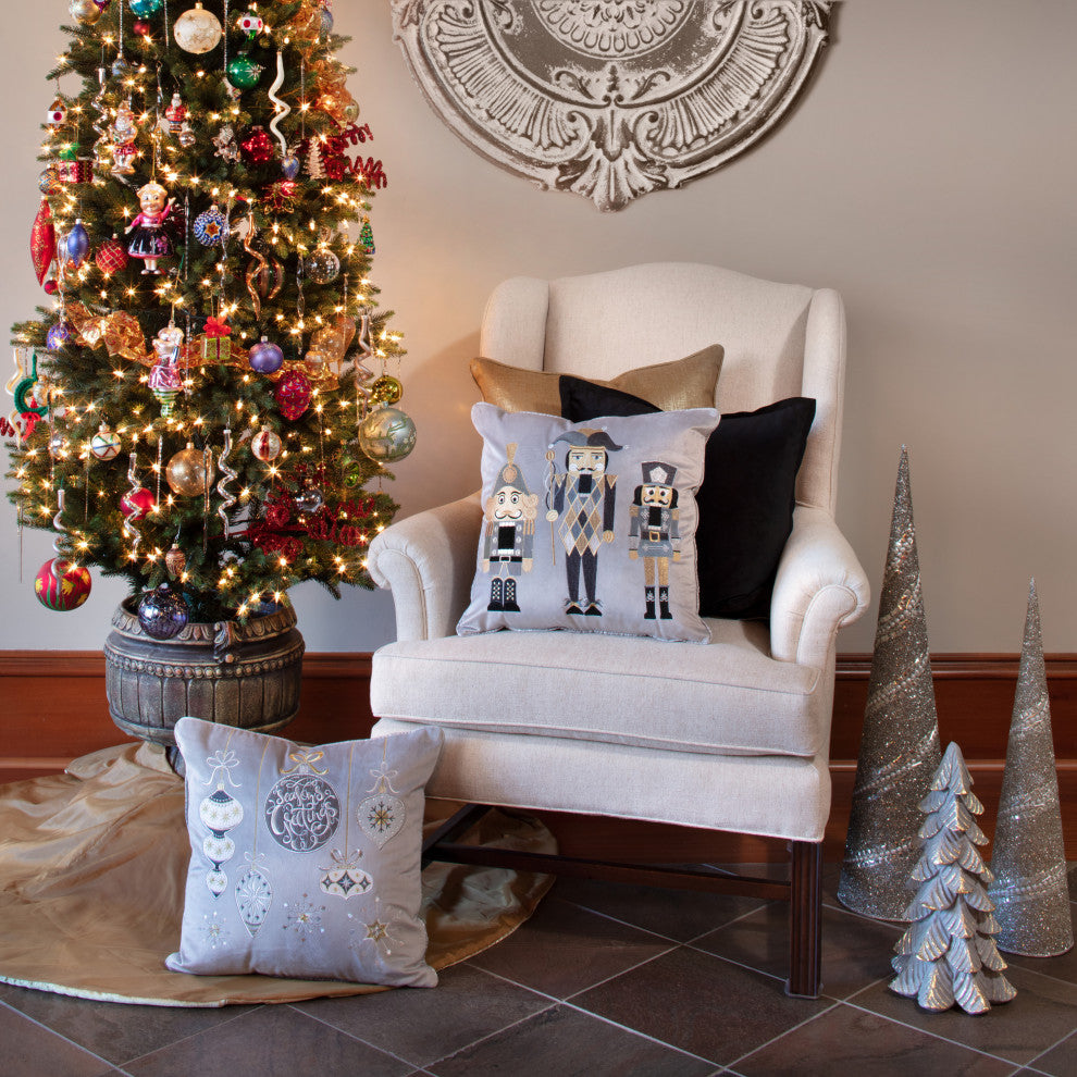 Indoor Velvet Nutcrackers Gray 17" Throw Pillow