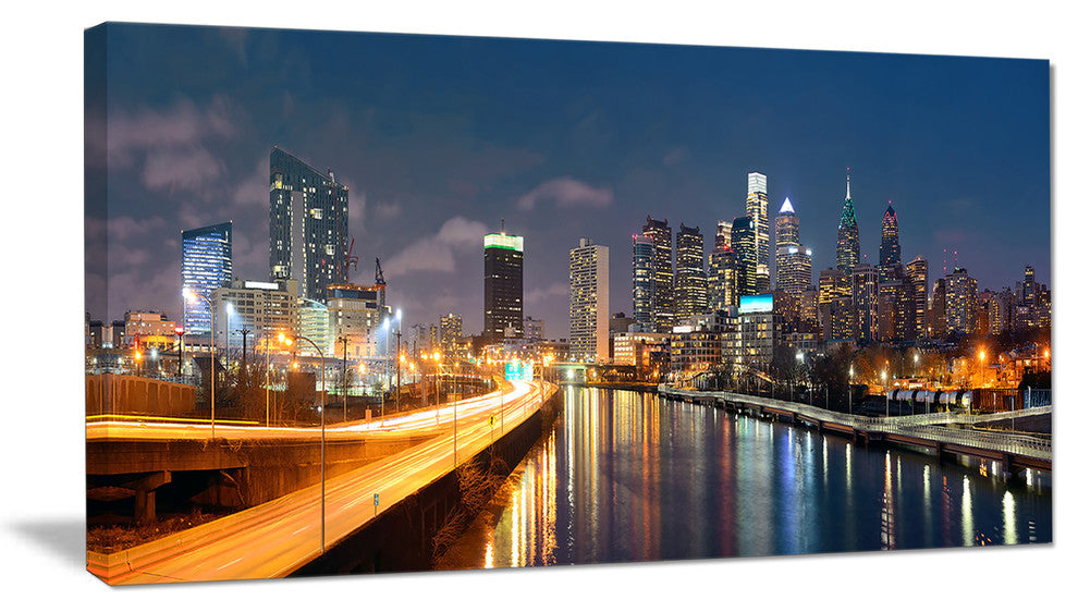 "Philadelphia Skyline at Night" Canvas Print32"x16"