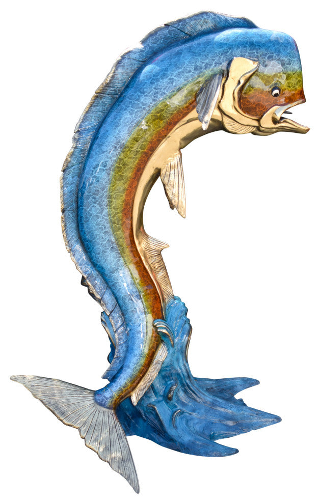 Giant Colorful Dorado Mahi Mahi Bronze Statue Fountain Size: 53" x 49" x 84"H