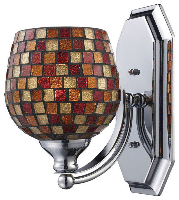 1-Light Vanity, Polished Chrome, Multicolored Mosaic Glass