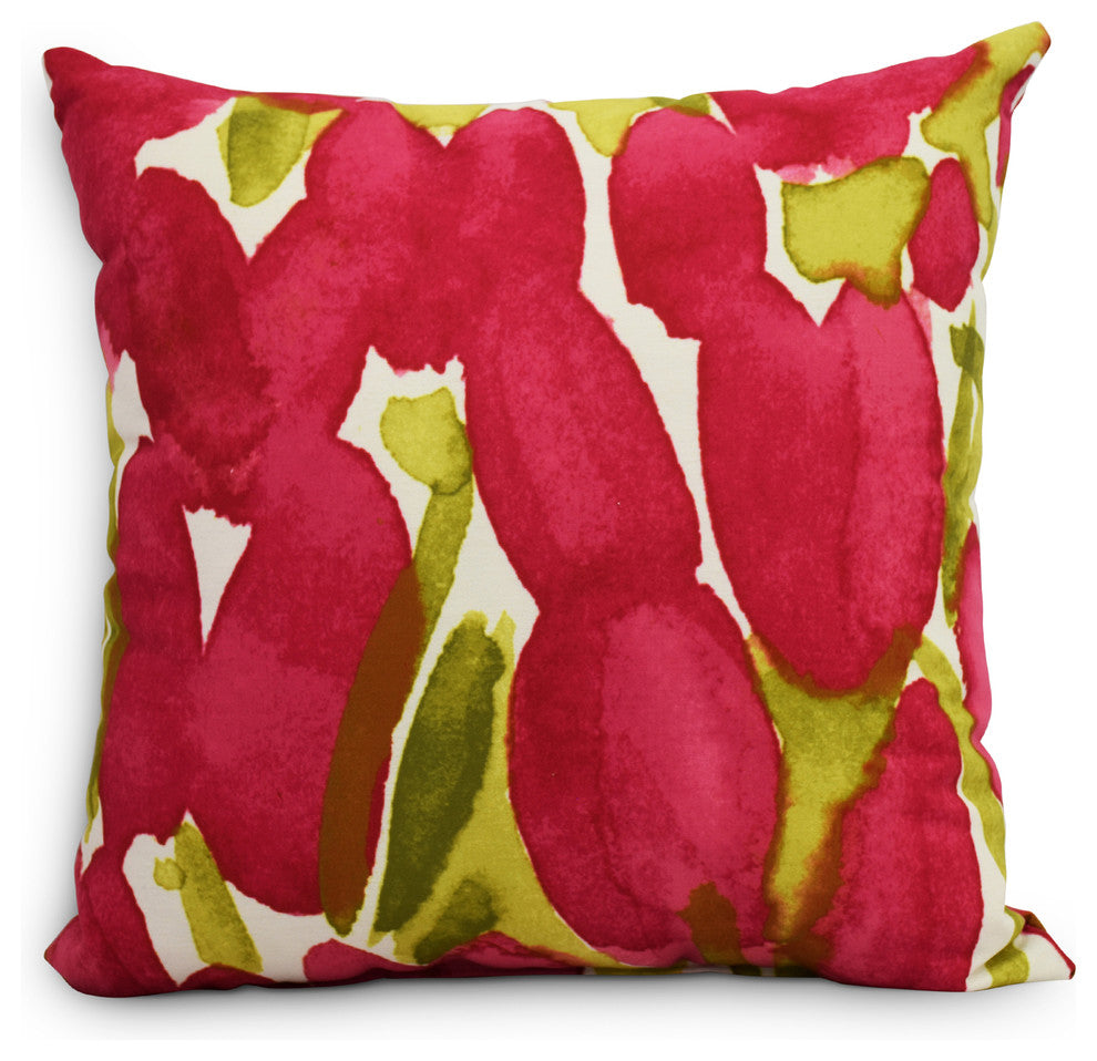 Sunset Tulip Decorative Floral Throw Pillow, Red, 16"