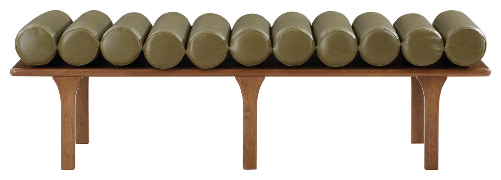 Landon Faux Leather Bench, Green, Walnut Finish