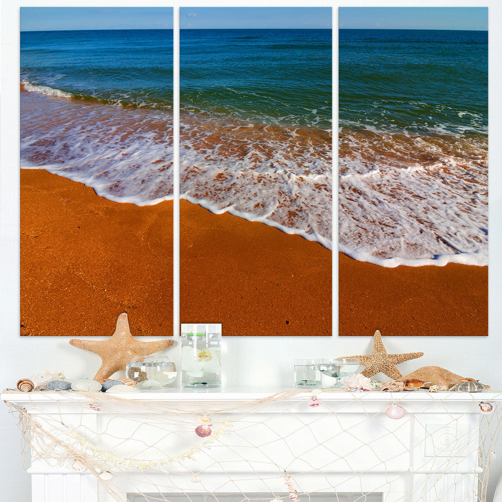 "Summer Beach With White Waves" Beach Metal Wall Art, 3 Panels, 36"x28"