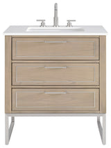 Markham Bathroom Vanity, Cashmere Grey/Brushed Nickel, 30", White Quartz Top