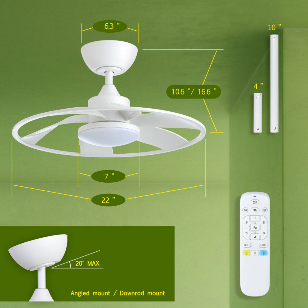 22-Inch 6-Blade LED Propeller Ceiling Fan With Remote Control and Light Kit, Matt White