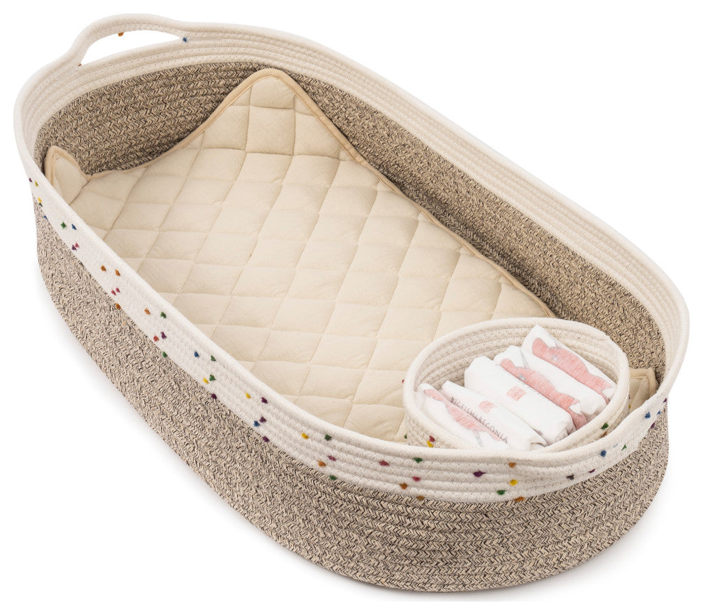 Macrame Boho Theme Moses Basket for Babies, Handmade, 100% Cotton Rope