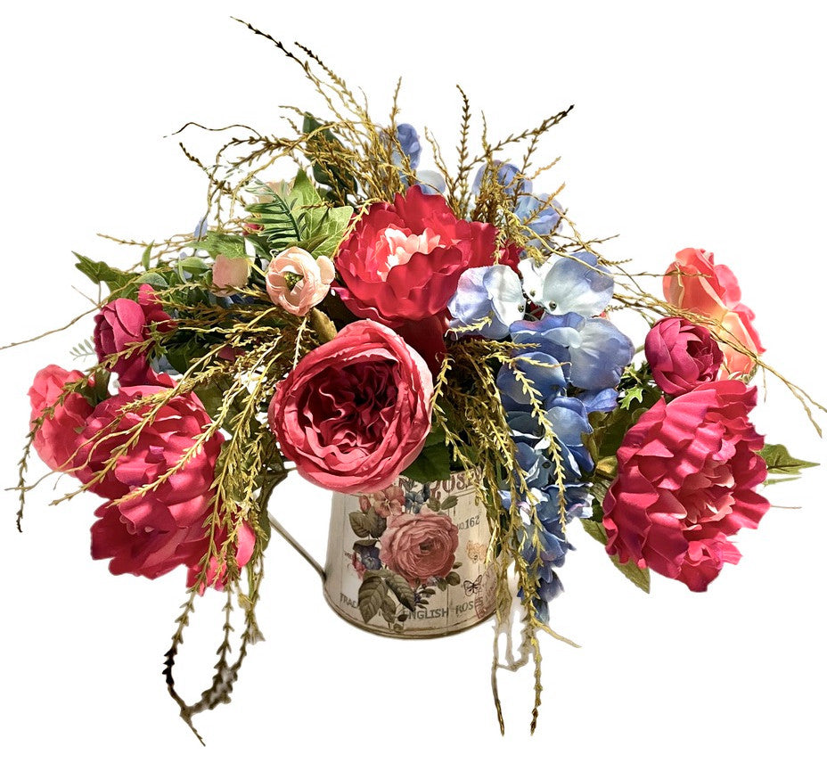 Farmhouse Floral Arrangement Peony Wisteria Watering Can Floral 18" X 16"