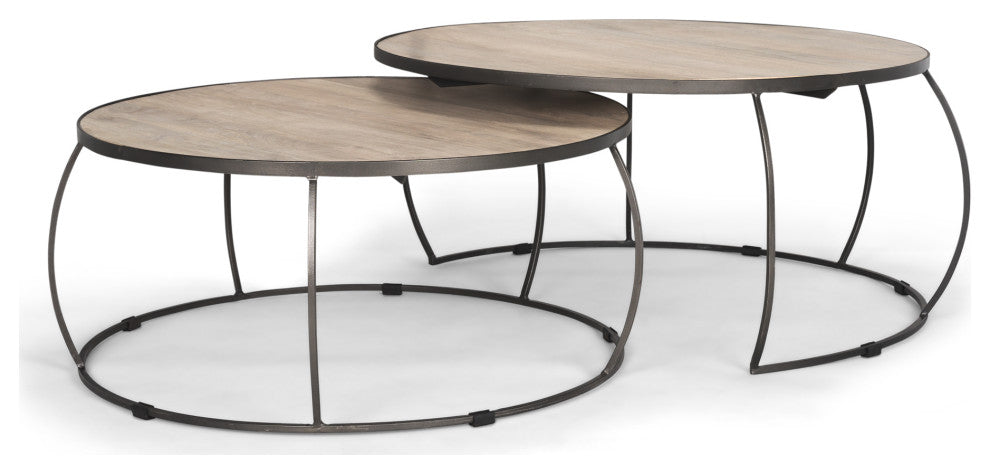 Clapp Round Light Brown Nesting Coffee Tables, Set of 2