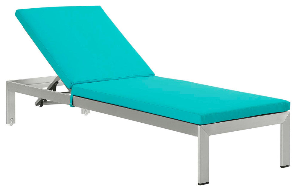 Shore Outdoor Patio Aluminum Chaise with Cushions - Silver Turquoise