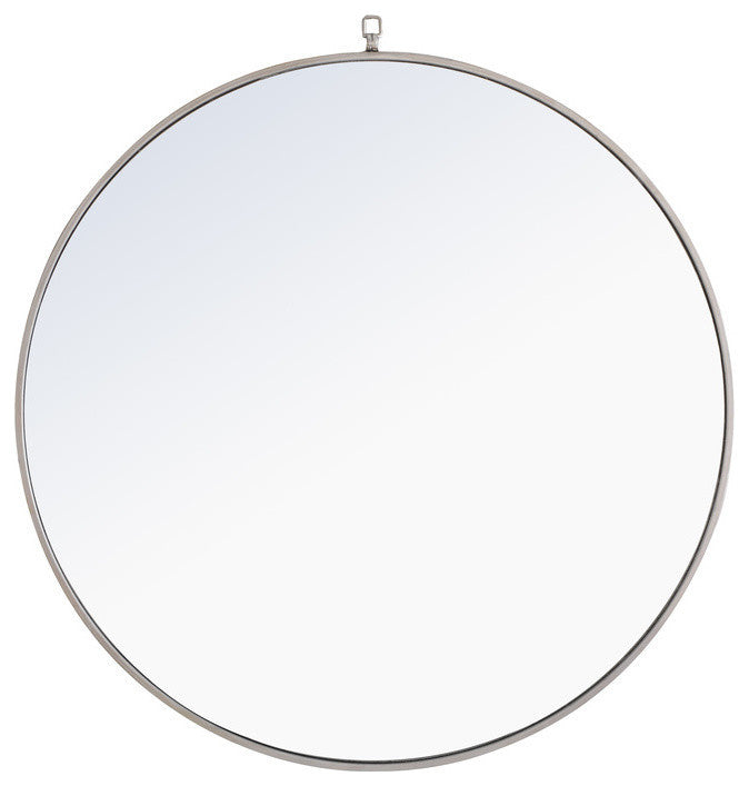 Metal Frame Round Mirror With Decorative Hook 36" Silver Finish