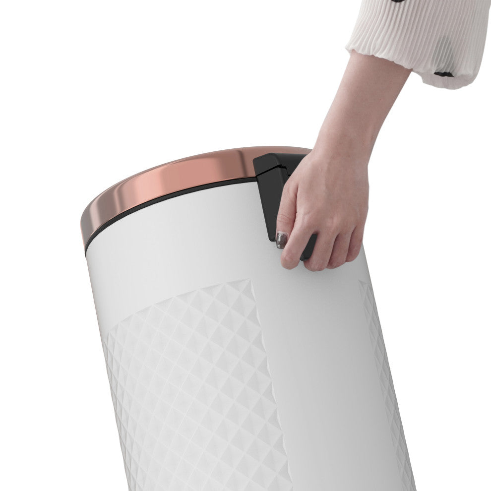 8 Gal White Metal Round Shape Step-on Trash Can with Diamond Body