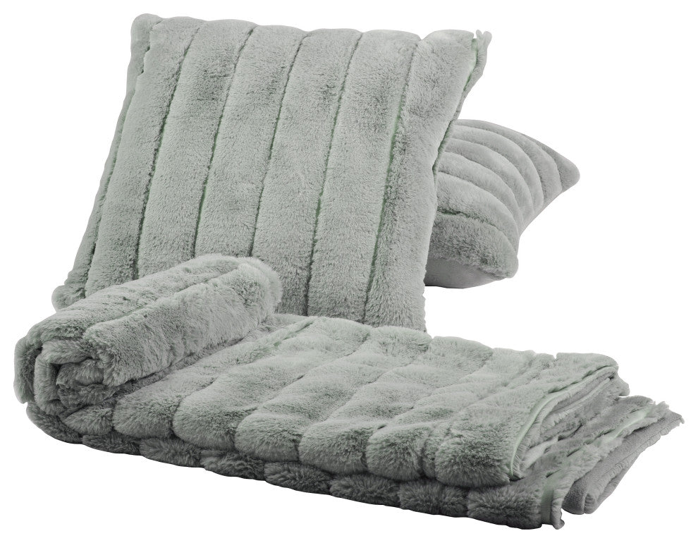 BOON Rabbit Jumbo Fur Throw and Pillow, 3-Piece Set, Silver