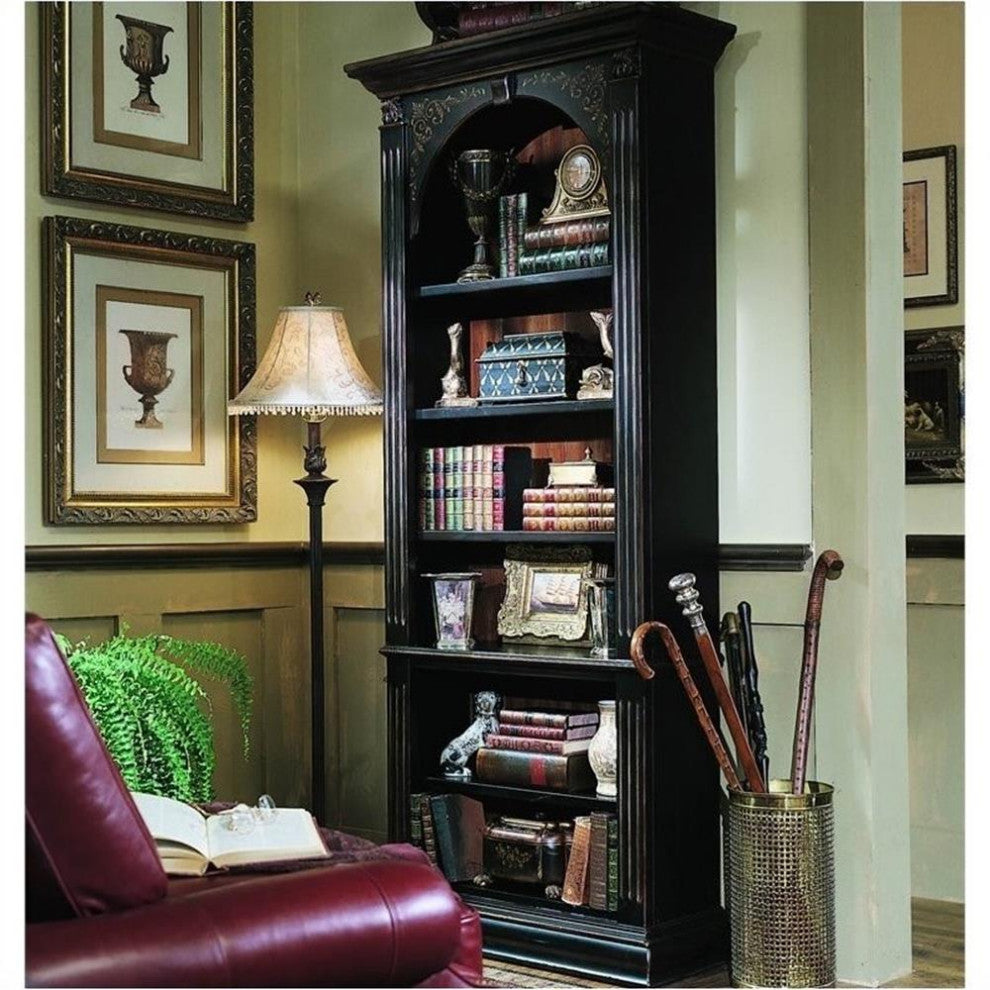 Bowery Hill Rectangular 6-Shelf Traditional Wood Bookcase in Black