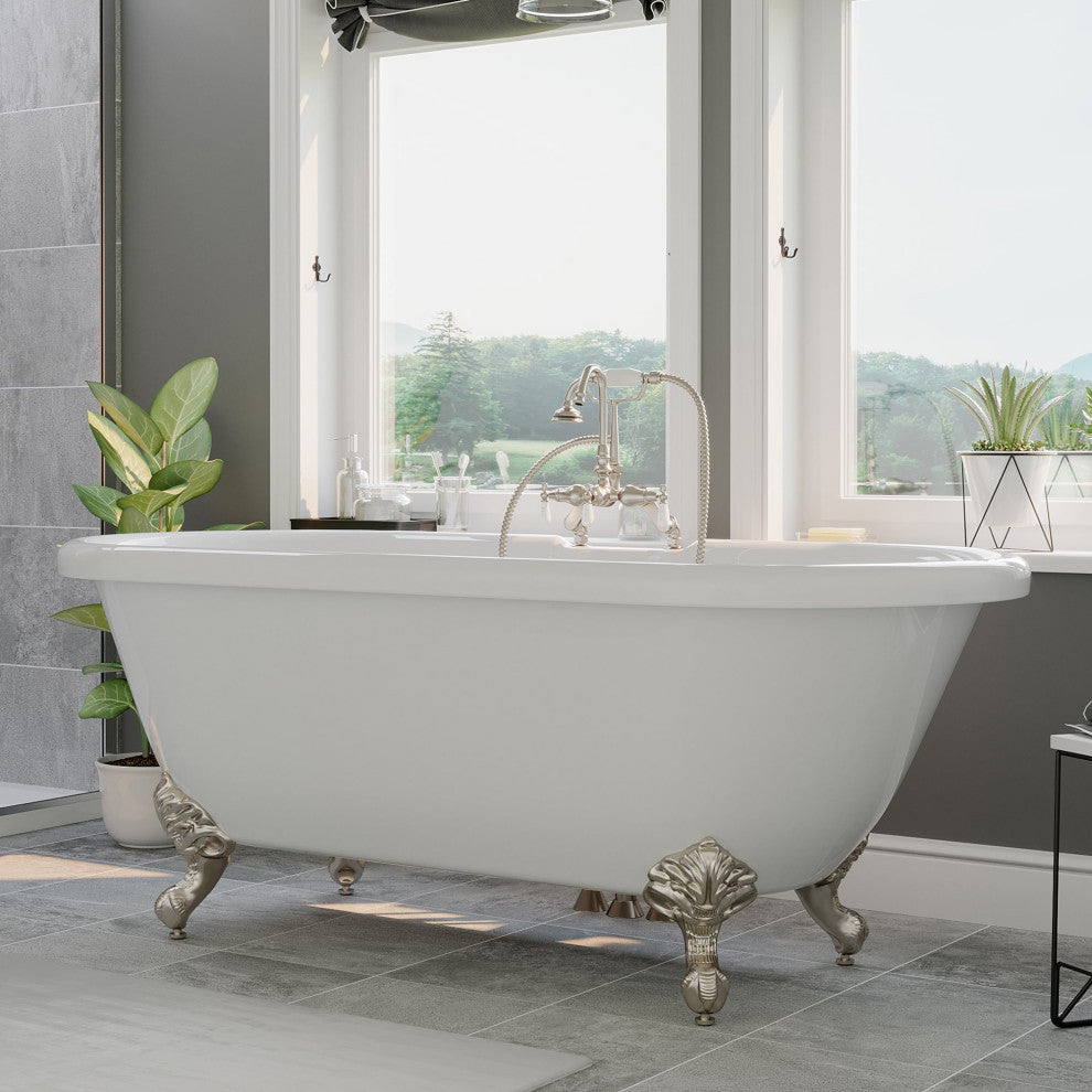 Acrylic Double Ended Clawfoot Bathtub 60" X 30" With 7" Faucet Drillings