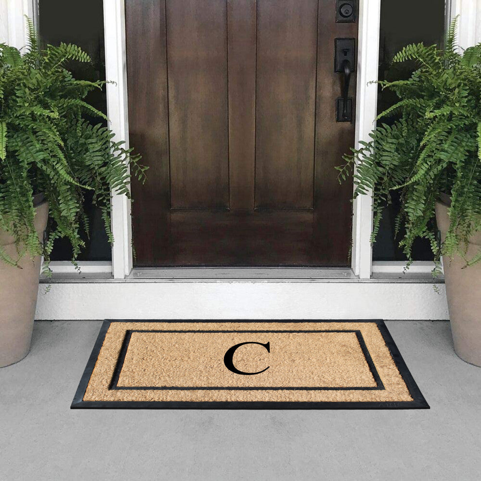 A1HC Rubber & Coir Large Outdoor Durable Monogrammed Doormat, 24"X39", Beige, C