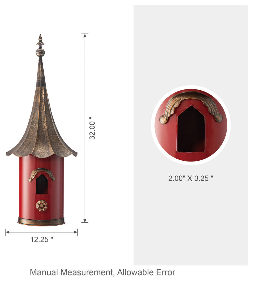 32"H Farmhouse Retro Blue Metal Pagoda Birdhouse