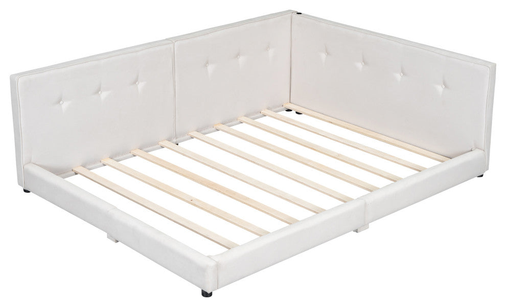 Gewnee Upholstered Queen Size platform bed with USB Ports, Beige