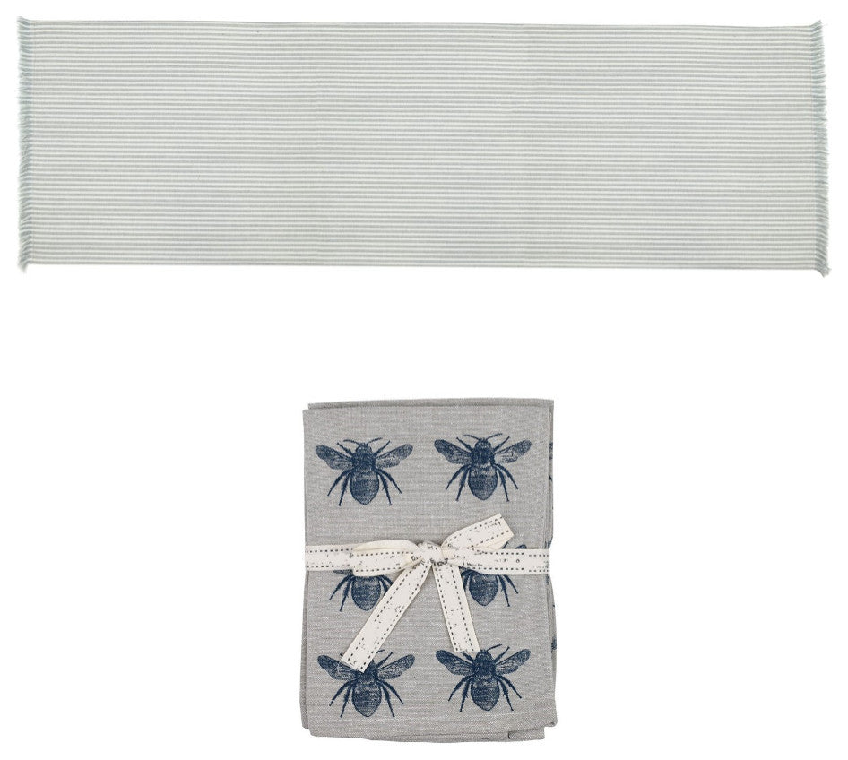 Set of Periwinkle Striped Table Runner and Eight Napkins