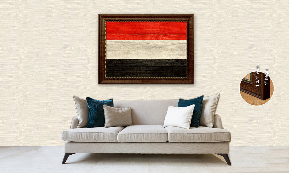 Yemen Country Textured Flag Print With Brown Gold Frame, 19"X27"