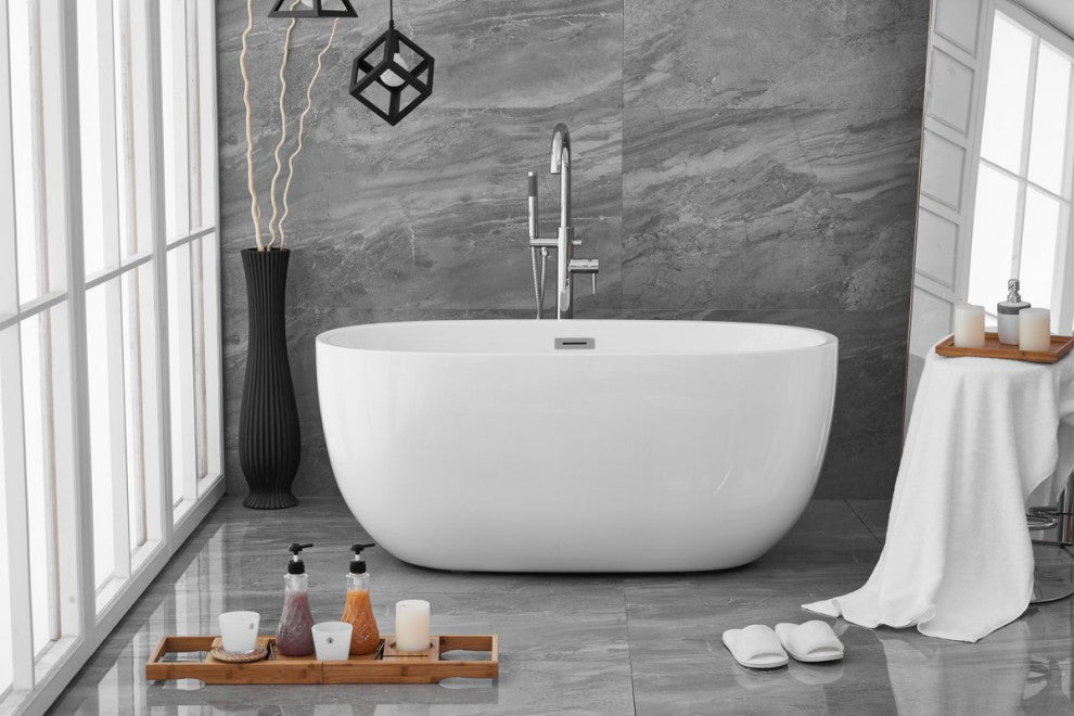 Aaron 54" Soaking Roll Top Bathtub, Glossy White