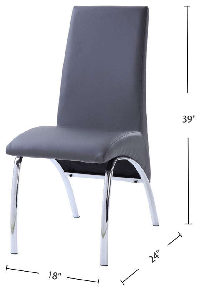 Set of 2 PU Upholstered Side Chair, Gray/Chrome Finish