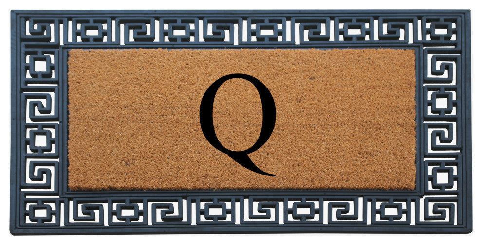 Rubber And Coir Greek Key Black Border 24"x36", Outdoor Monogrammed Doormat, Q
