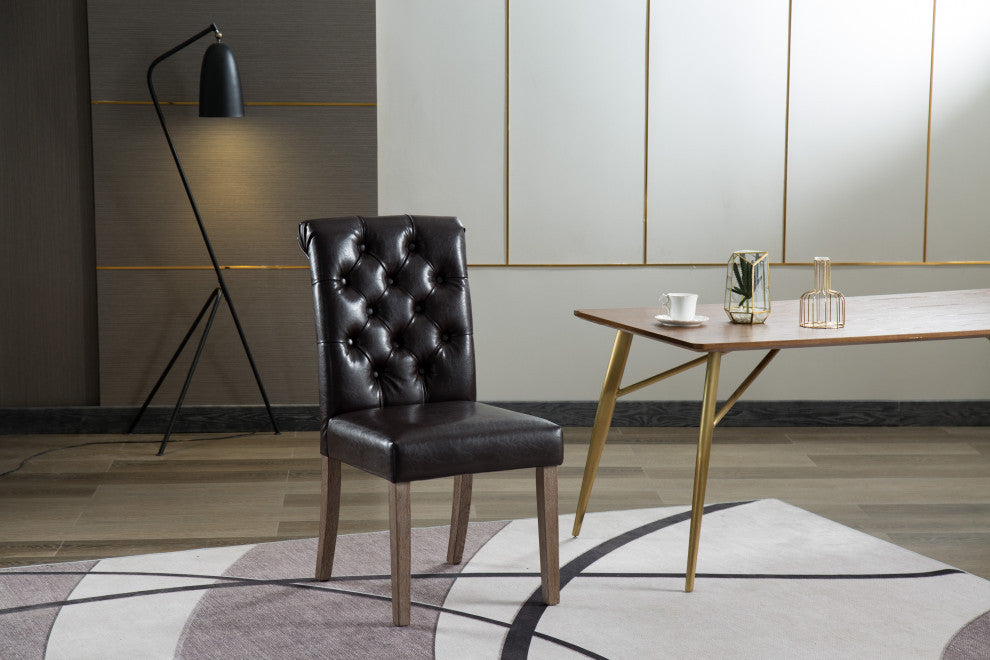 Button Tufted Armless Dining Room Chairs, Set of 2, Brown