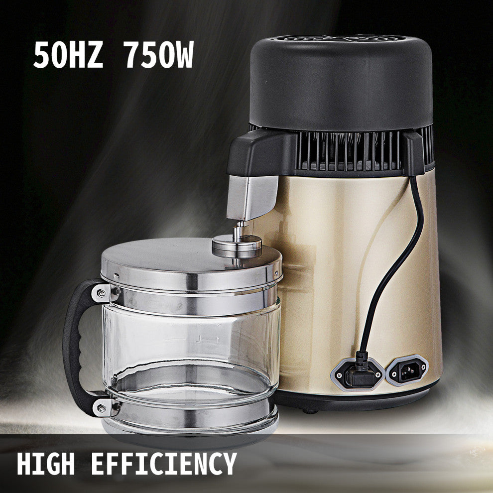 4L Water Distiller Stainless Steel Water Purifier Filter Glass Jar Kitch Medic, Champagne