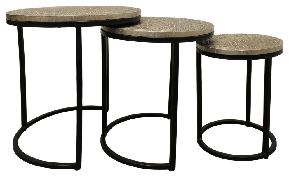 Meenal Metal Cladded Top Round Nesting Table, Silver